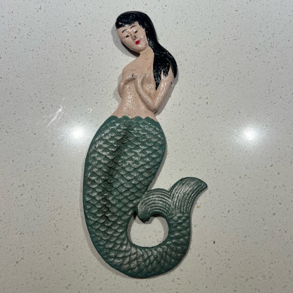 Hand painted vintage iron mermaid bottle opener wall decor
